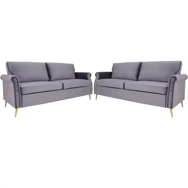 Home Square 2 Piece Velvet Living Room Sofa Set in Gray