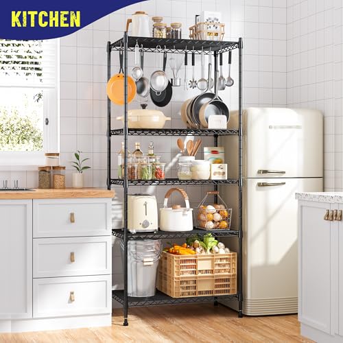 5 Tier Storage Shelves, Wire Shelving Unit, Adjustable Metal Shelving,1010LBS Pantry Shelves Sturdy Steel Wire Shelf for Kitchen Pantry Closet Laundry,13.6