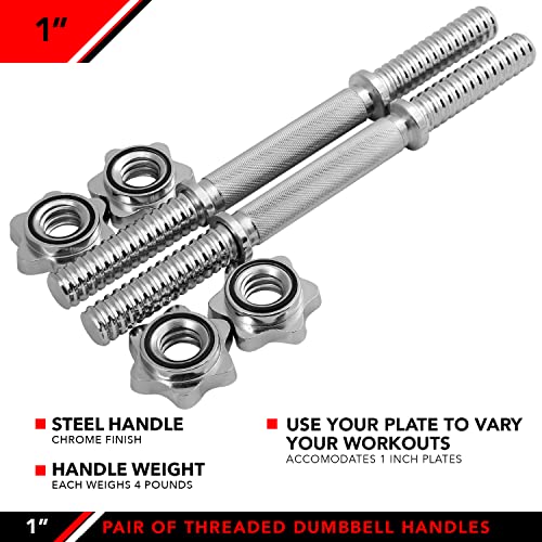 JFIT Threaded Dumbbell Handles, Set of 2, with Star Collars, Fits 1” Standard Plates