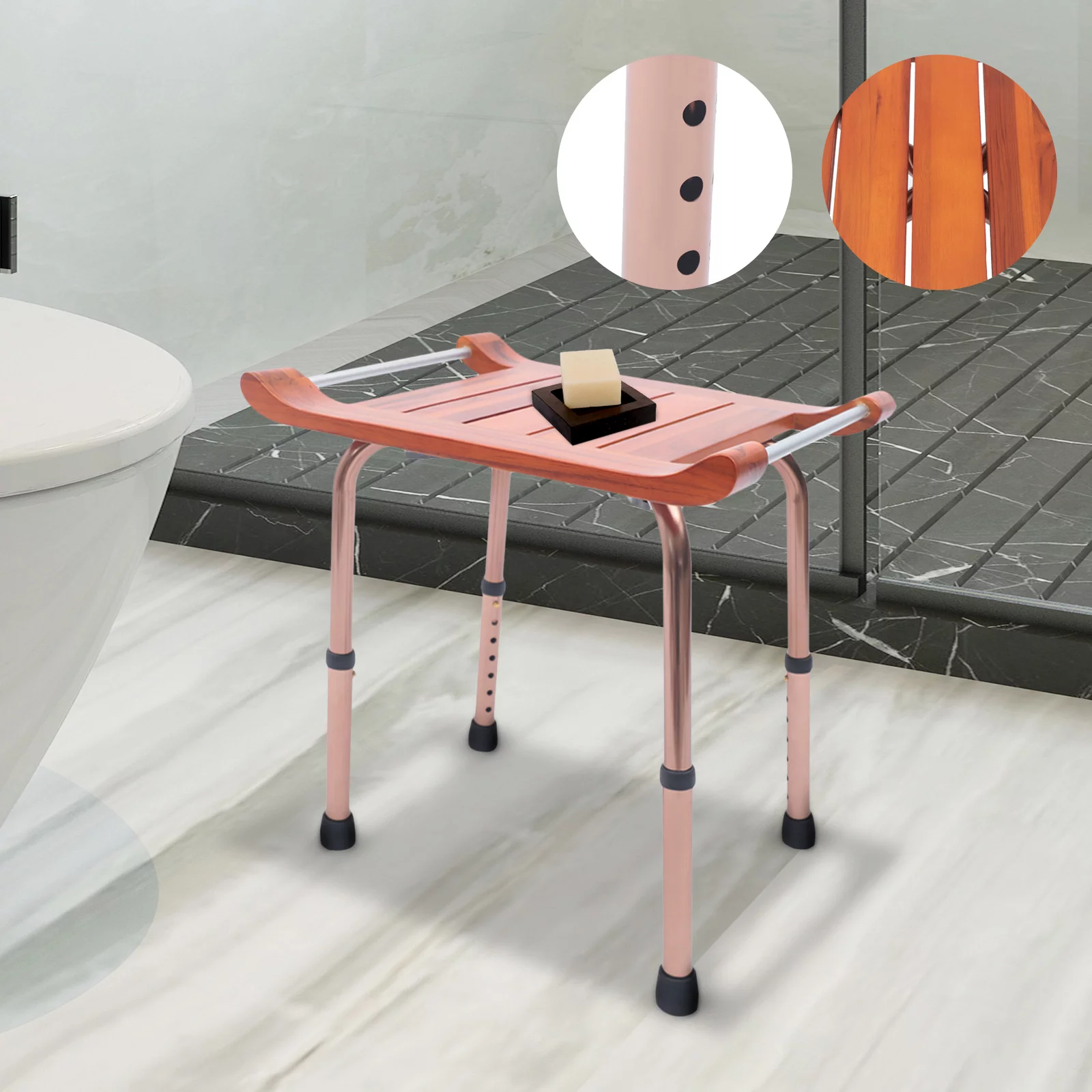 TFCFL Wooden Shower Bath Bench Stool Folding Shower Seat Bench Solid Wood Construction Steel Frame