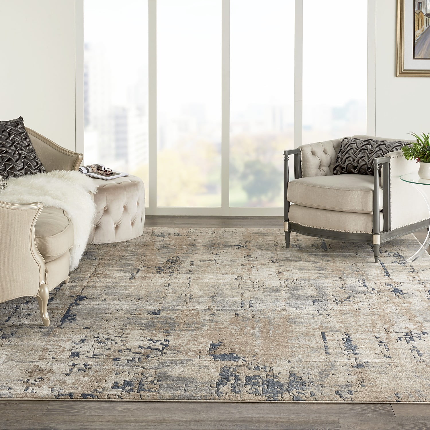 Nourison Concerto Beige/Grey 10' x 14' Area Rug, Abstract, Distressed, Bed Room, Living Room, Dining Room, Kitchen, Easy Cleaning, Non Shedding,