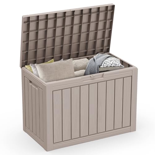 Outdoor Storage Box with Wheels – 75 Gallon Mobile Waterproof Resin Deck Box, Lockable Storage for Patio Cushions, Garden Tools, Pool Accessories – UV-Resistant Storage Bench for Backyard & Deck