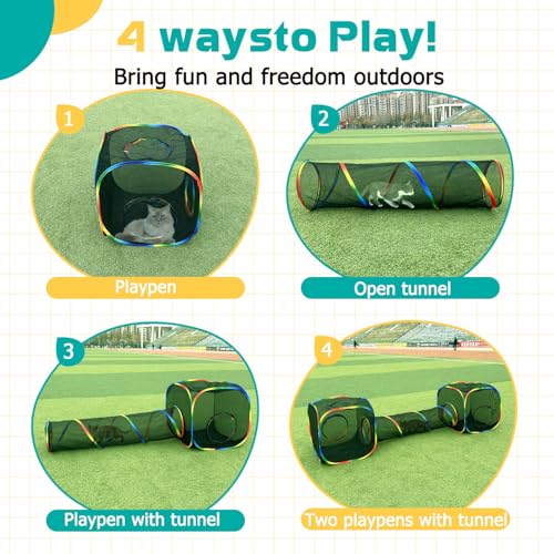LUCKITTY Outdoor Rainbow Cat Enclosures Playground,Outside House for Indoor Cats Include Portable Tent, Circle Cat Playpen Tunnel Catio, for Cats, Kitty and Small Animals,Within Storage Bag