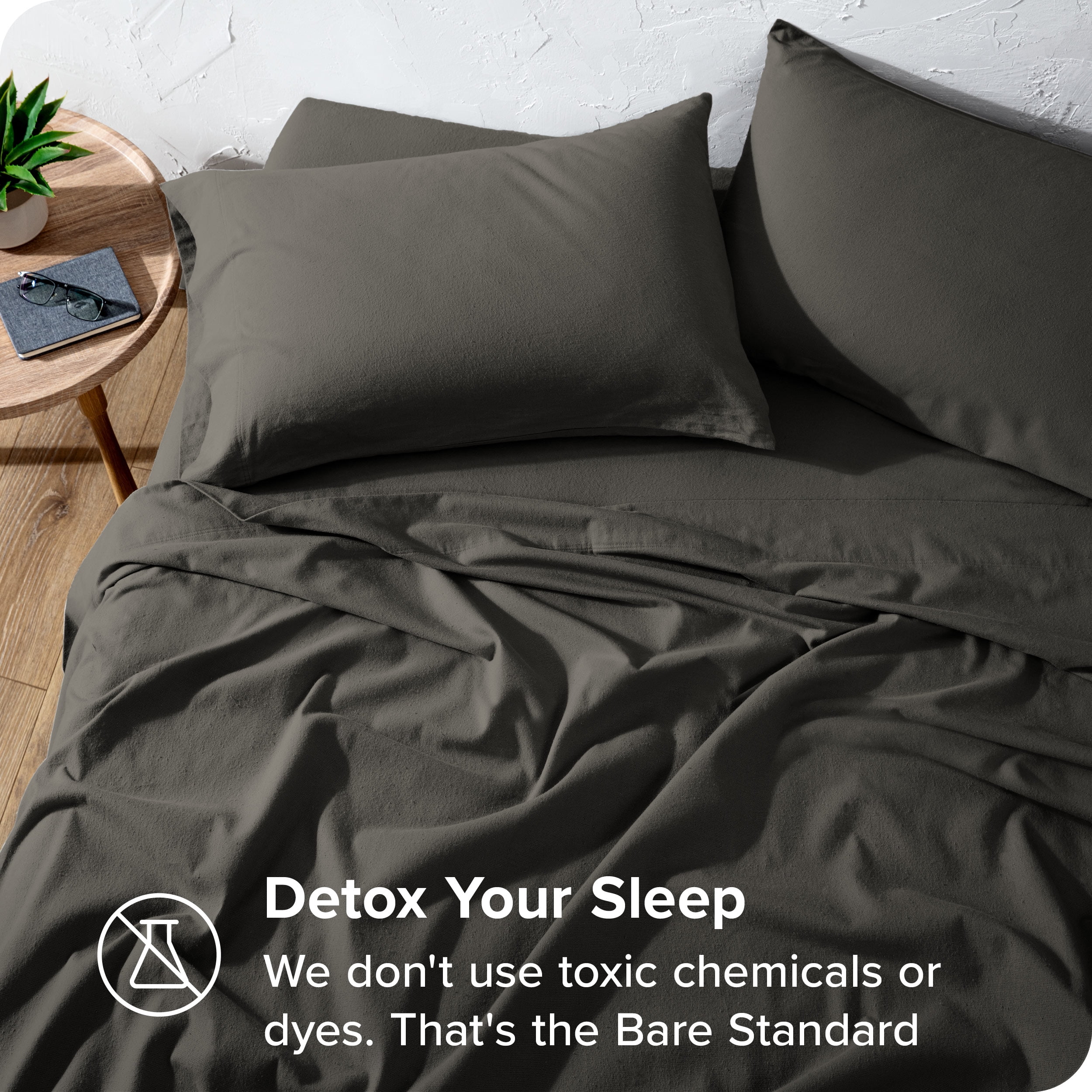 Bare Home Flannel Sheet Set - 100% Cotton - Deep Pocket - 4 Piece - Queen, Gray