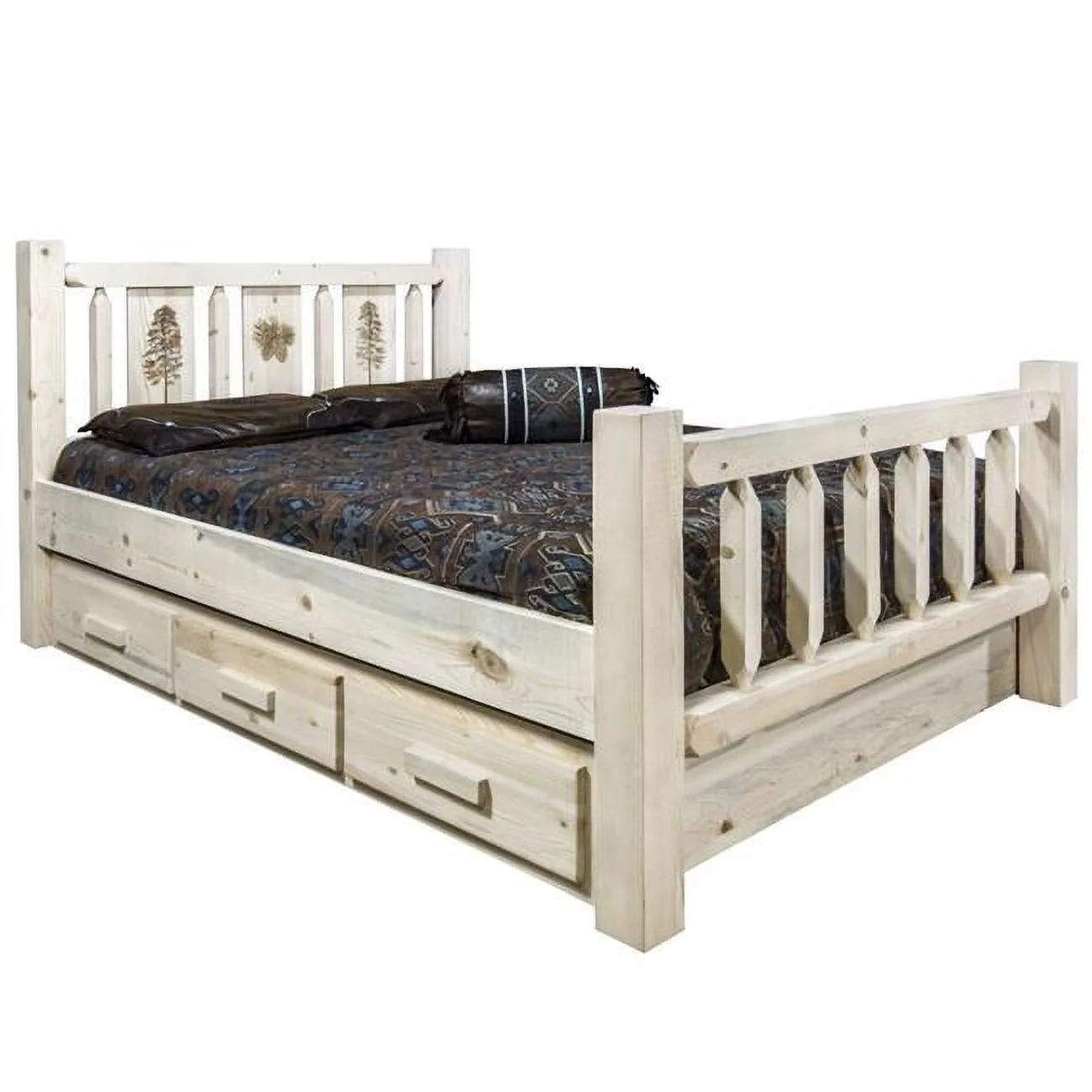 Montana Woodworks Homestead Hand-Crafted Pine Wood Queen Storage Bed in Natural