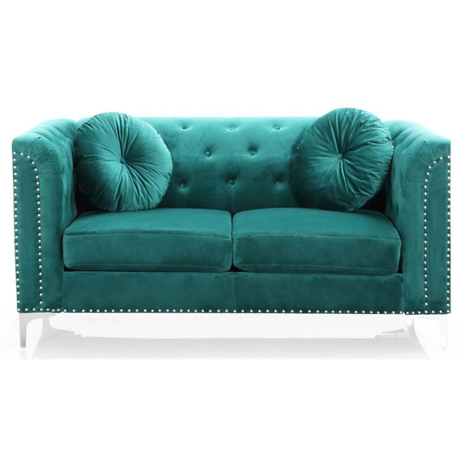 Home Square 2-Piece Set with Velvet Sofa Chaise and Loveseat in Green