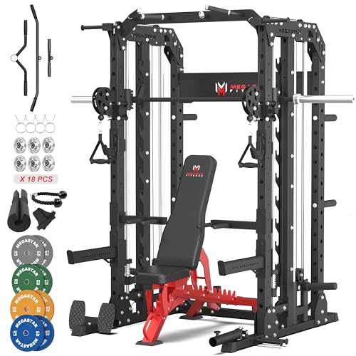 Smith Machine Home Gym with Aluminum Pulley Set - 2000lbs Capacity All-in-One Power Rack with Cable Crossover, Pull-Up Bar & Dip Station, Includes 18 Attachments, P107 Anvil