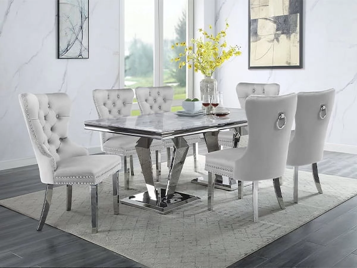 Foredo Velvet Dining Chairs Set of 2, Modern Upholstered Wingback Dining Chair with Metal Legs, Side Chairs with Button Tufting for Dining Room Living Room, Light Gray