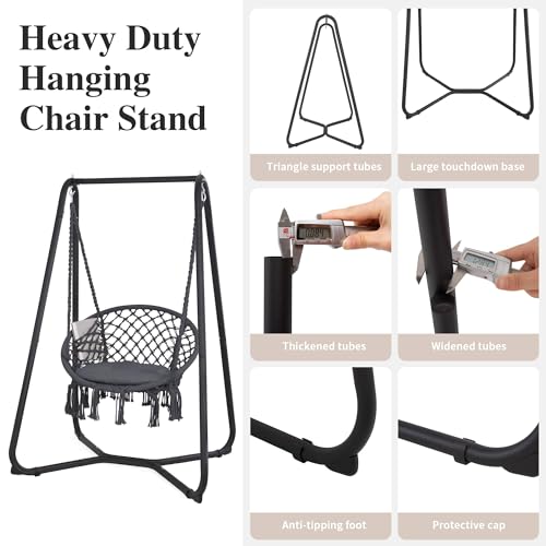 SUNCREAT Hammock Chair with Stand Included, Heavy Duty Hanging Chair with Stand, 330 lbs Capacity, Patent Pending, Grey