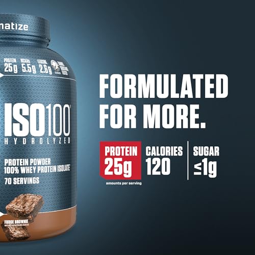 Dymatize ISO100 Whey Protein Powder Isolate, Cookies & Cream, 25g of Protein, 20 Servings, 5.5g BCAAs, Less Than 120 Cal., Gluten Free, 1g Fat, 1g Sugar, 2g Carb