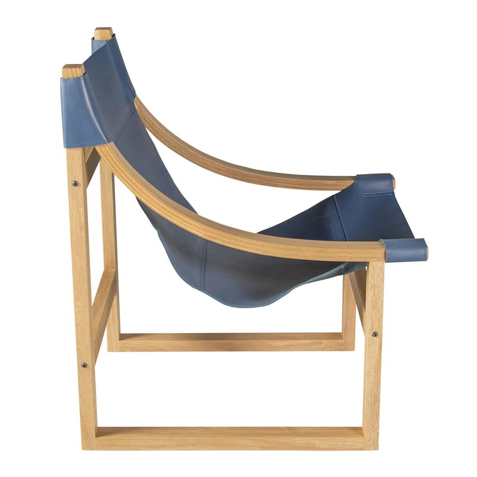 Bowery Hill Cobalt Blue Top Grain Leather and Solid Wood Sling Chair