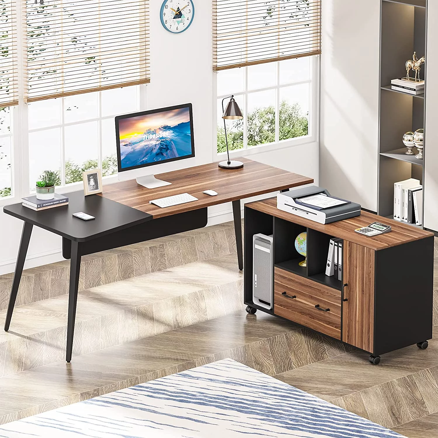 Tribesigns Executive Desk L Shape Office Desk with Drawer File Cabinet, 70 inch L Shaped Computer Desk with Storage Large Office Desk Set, Office Table with Filing Cabinet, Home Office Furniture Set
