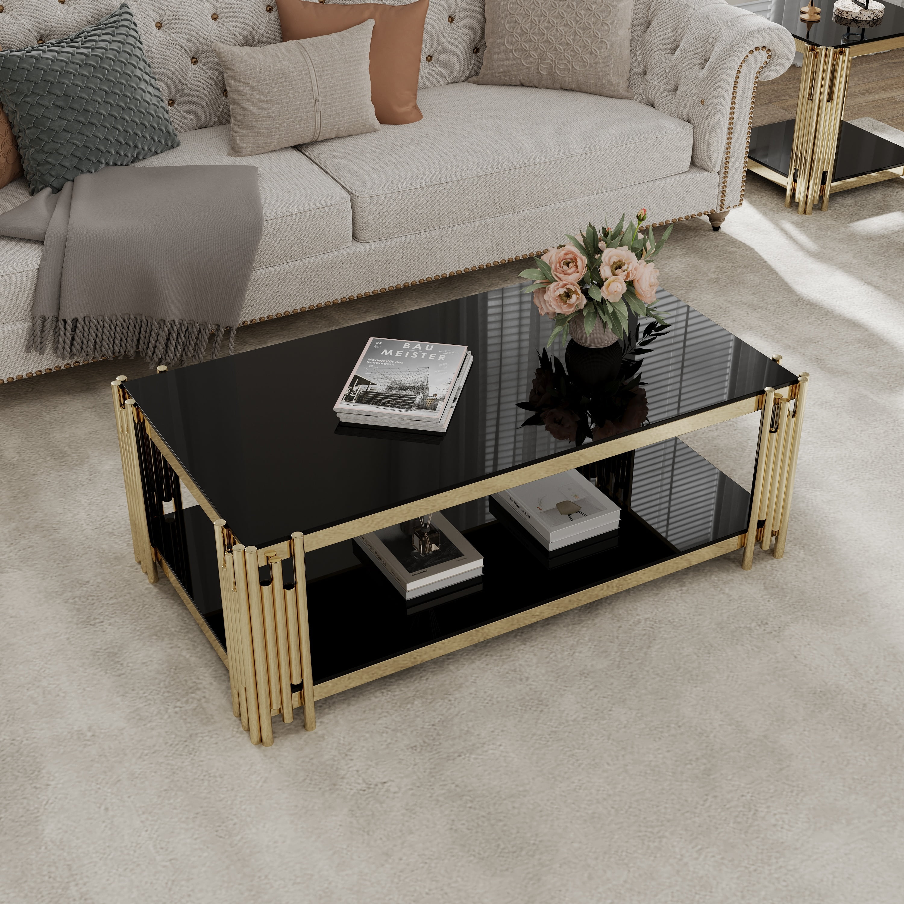 Elegant Rectangular Coffee Table with Glass Top - Enhance Living Space