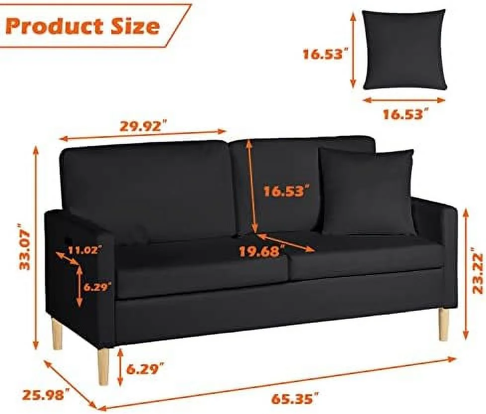 xrboomlife 57'' Modern Loveseat Sofa Mid-Century Faux Leather 2-Seat Sofa Couch Upholstered Love Seats with Pillows for Living Room  Bedroom  Office  Small Space (White 02)