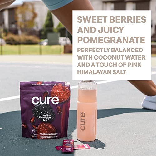 Cure Hydration | Plant-Based Electrolyte Drink Mix | No Added Sugar | FSA & HSA | Dehydration Relief Powder Made with Coconut Water | Non-GMO | Vegan | 28 Servings Jar - Berry Pomegranate