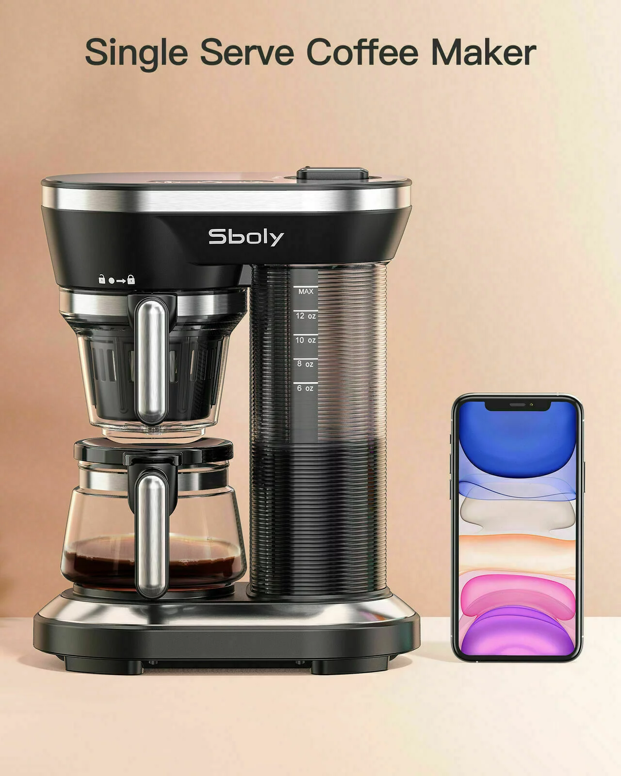 Sboly Automatic Coffee Maker & Grinder Single Cup Grind and 5 Mins Fast Brew