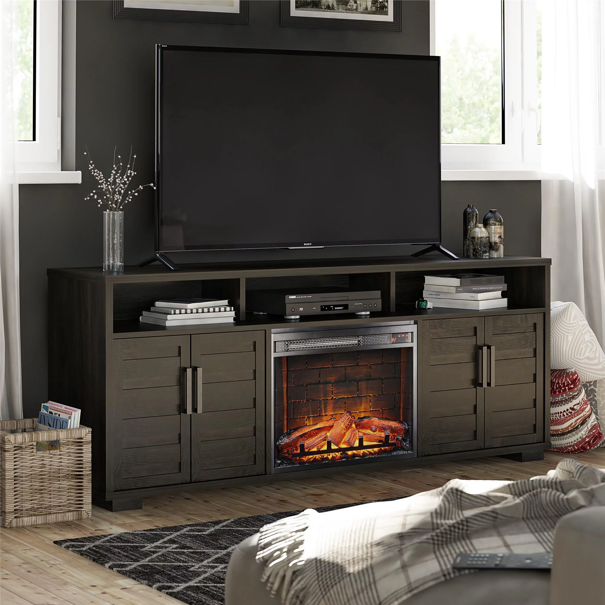Ameriwood Home Fernwood Electric Fireplace Console TV Stand for TVs up to 75