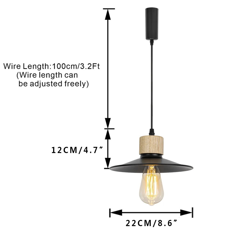 Track Lamp Wood Base,Black Metal Shade,Adjusted Cord,Track Pendant Light for Kitchen Dining Table Loft,(No Bulb, Track)
