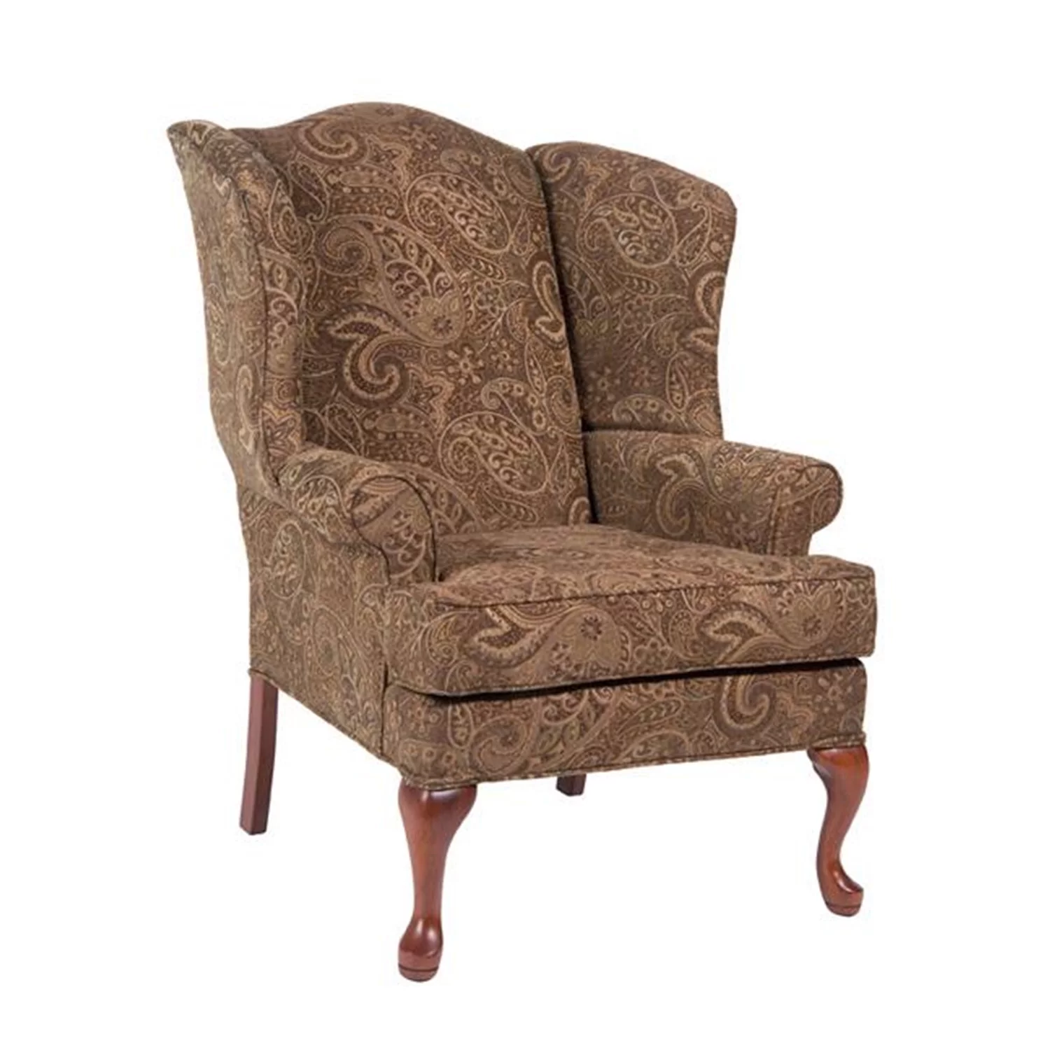 Comfort Pointe Paisley Cocoa Brown Chenille Fabric Wing Back Accent Chair