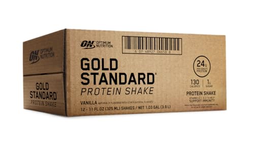Optimum Nutrition Gold Standard Protein Shake, 24g Protein, Ready to Drink Protein Drinks, Chocolate, 11 Fl Oz, 12 Count (Pack of 1) (Packaging May Vary)