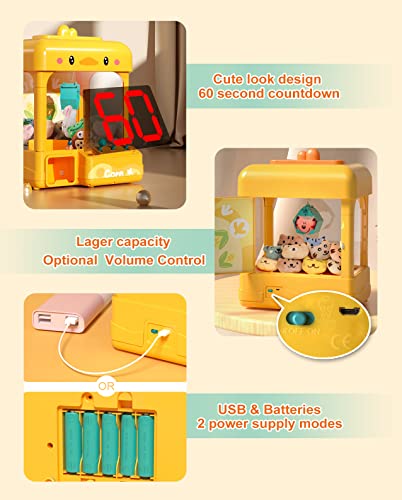 Large Claw Machine for Kids Adults with Prizes, Adjustable Sound & Light, Candy Crane Vending Machine for Girls Boys, Mini Electronic Arcade Game Dispenser Toy for Party Birthday Gifts - Duck