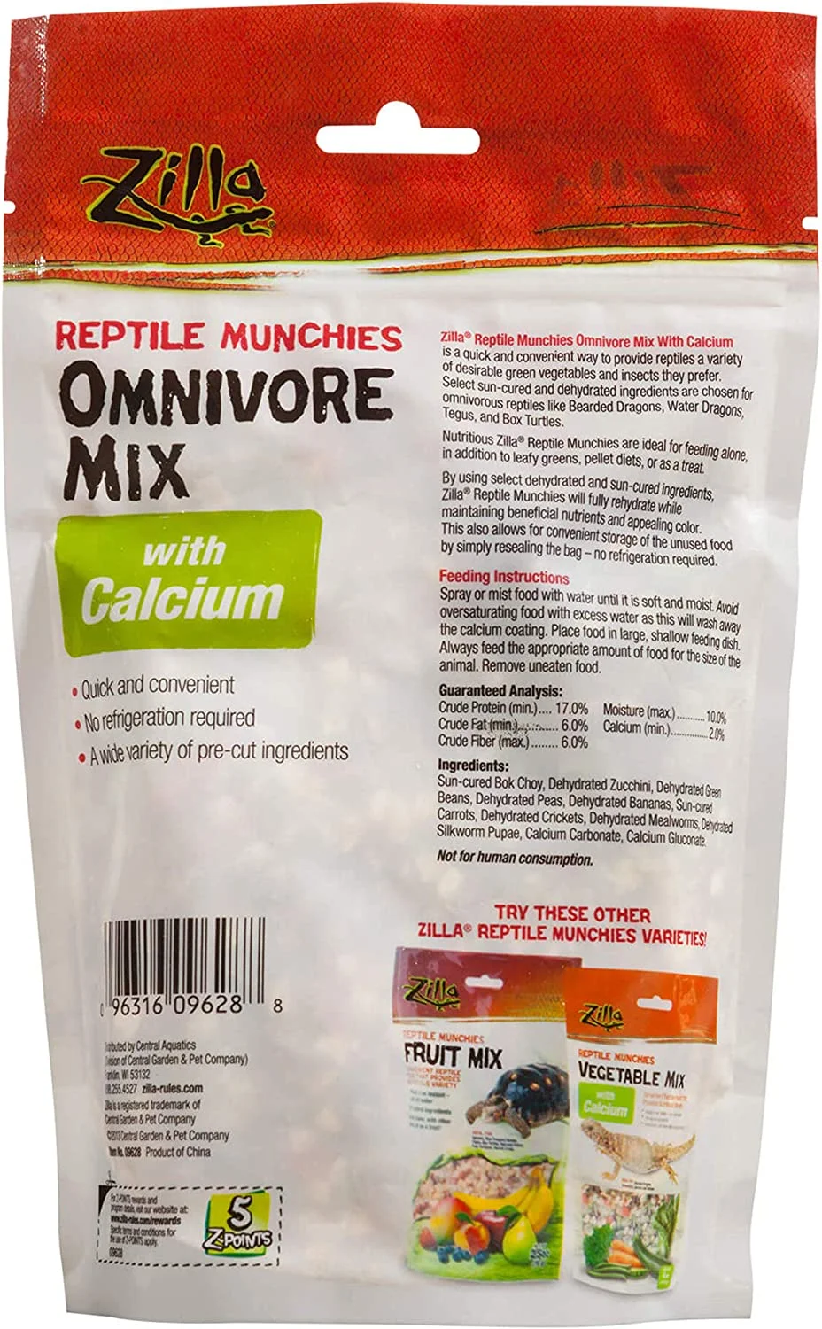 Zilla Reptile Food Munchies Omnivore Mix With Calcium For Bearded Dragons, Water Dragons, Tegus, and Box Turtles, 4-Ounce