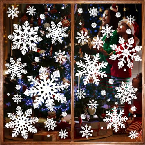 Extra Large Snowflake Clings for Windows - Christmas Winter Wonderland Decor, Holiday Glass Stickers