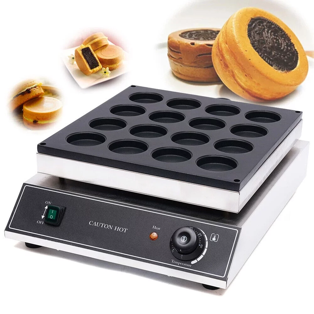 Anqidi 16 Holes Electric Nonstick Red Bean Cake Baker 1700W Commercial Stainless Steel Waffle Pancake Maker 50~300℃