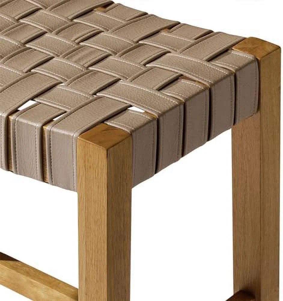 YZboomLife Emerson 31 Inch Tall  Height Backless Saddle Barstool in Weathered Natural Wood Finish with  Bone Vegan Leather Seat