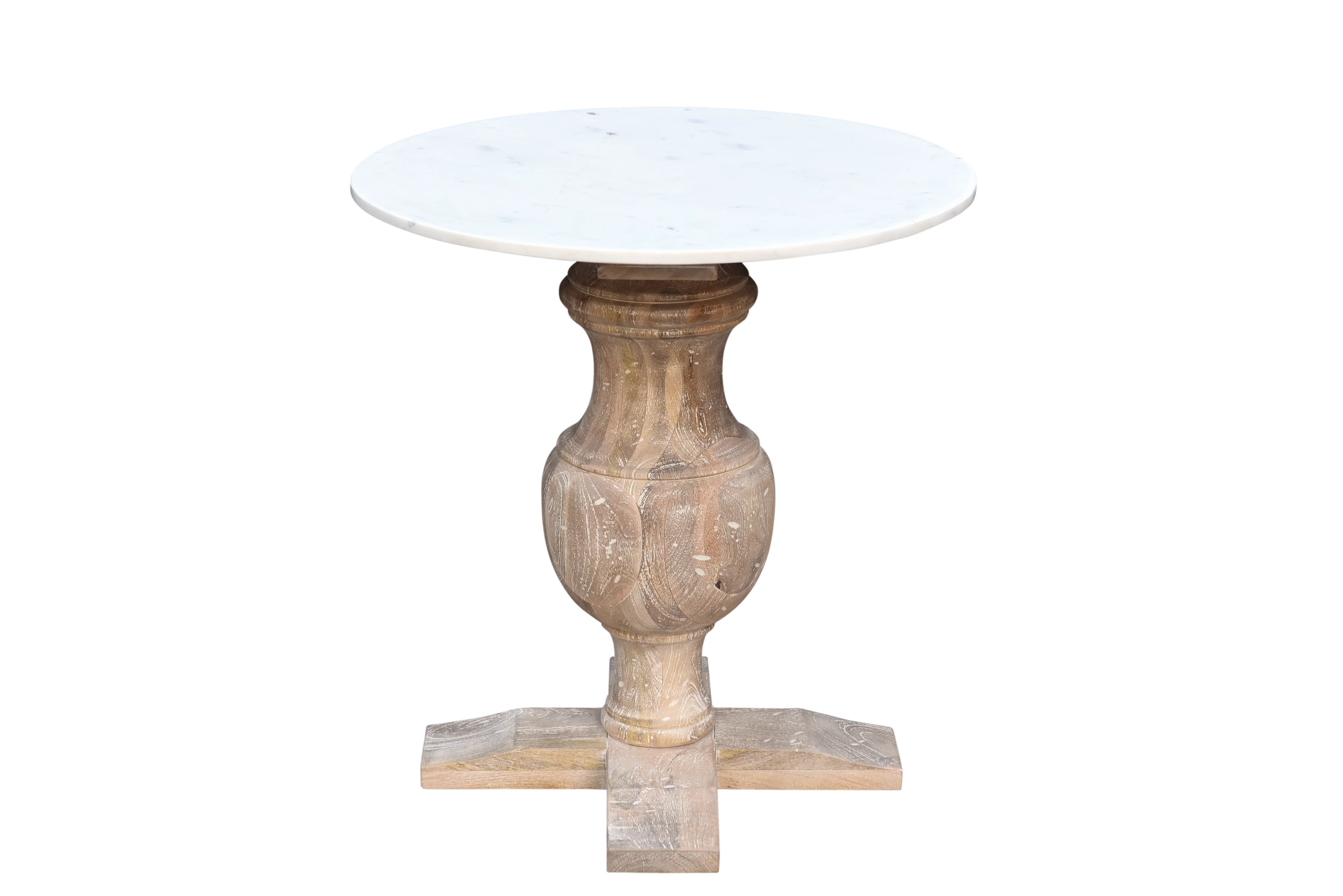 Ox Bay Berkley Modern Distressed Handmade Marble and Solid Wood Pedestal Side End Table, 22