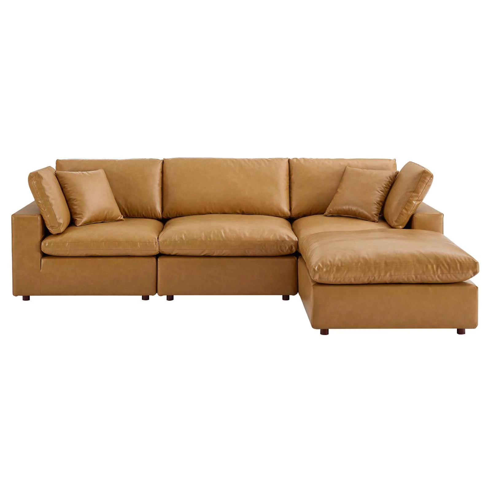 Modway Commix Down Filled Overstuffed Vegan Leather 4-Piece Sectional Sofa in Tan