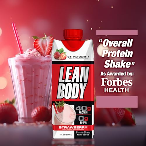 Labrada Lean Body Ready-to-Drink Strawberry Protein Shake, 40g Protein, Whey Blend, 0 Sugar, Gluten Free, 22 Vitamins & Minerals, 17 Ounce (Recyclable Carton & Lid - Pack of 12) LABRADA