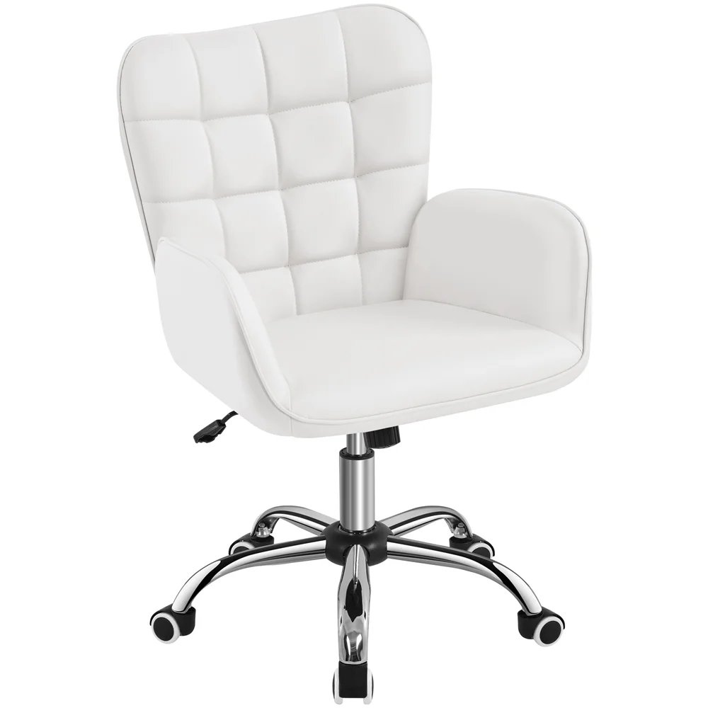 Topeakmart Modern Faux Leather Desk Chair with Padded Armrests for Home Office, White