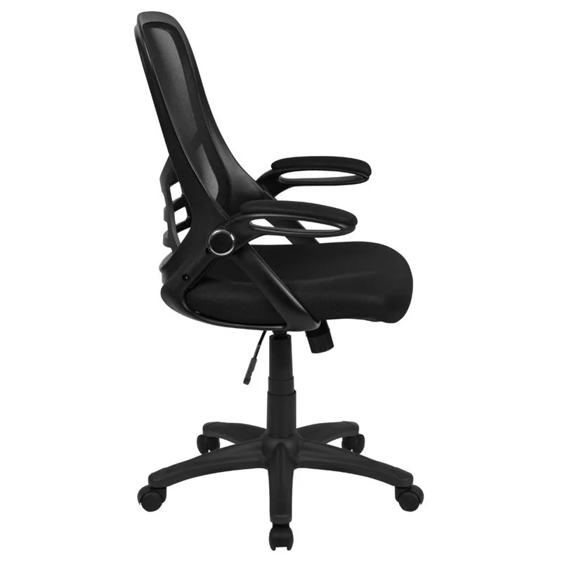 Flash Furniture High Back Black Mesh Ergonomic Swivel Office Chair with Black Frame and Flip-up Arms