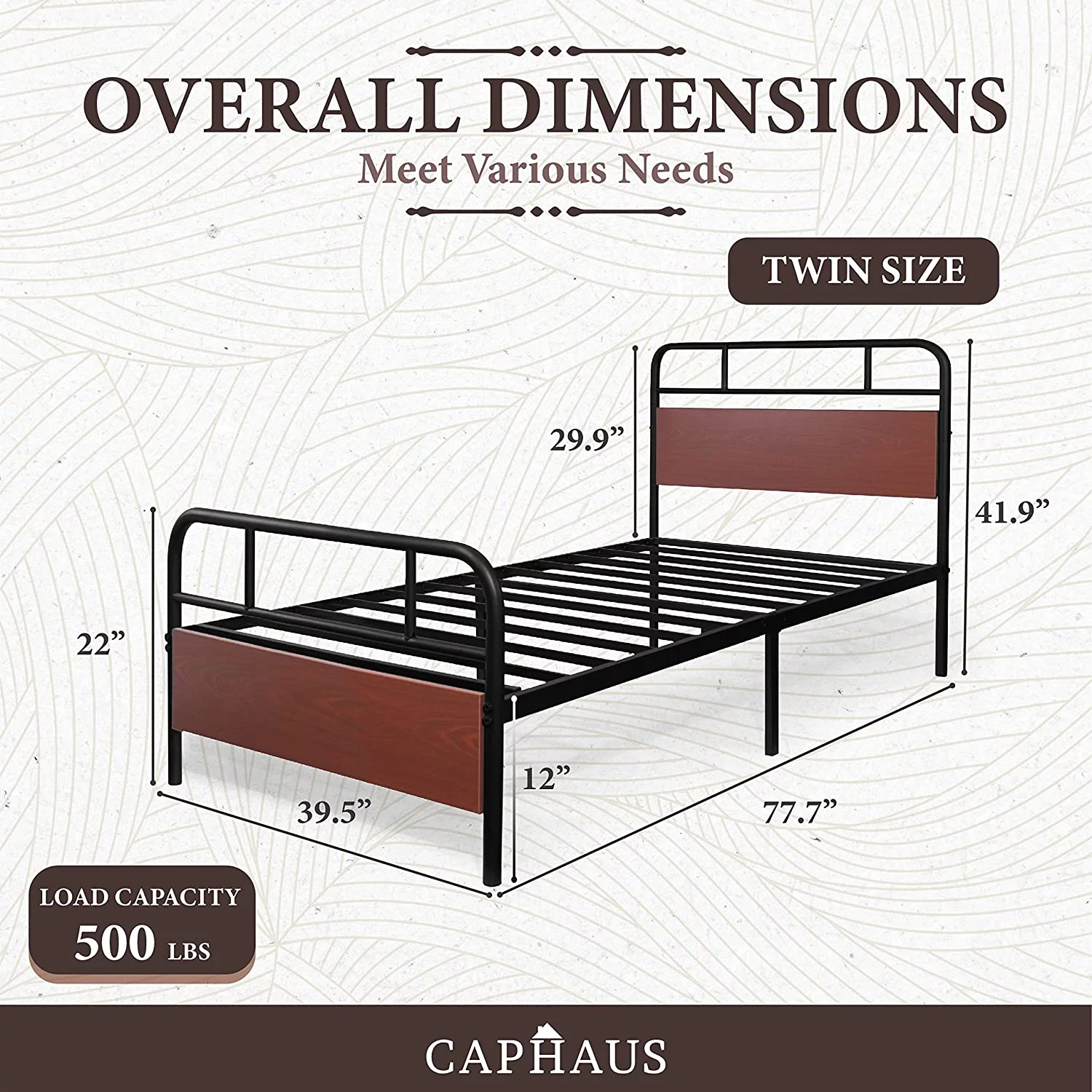 CAPHAUS Round Corner Metal Bed Frame with Modern Wood Headboard and Footboard, Mattress Foundation, Metal Platform Bed with Premium Steel Frame, Noise-Free, No Box Spring Needed, Twin Size, Walnut