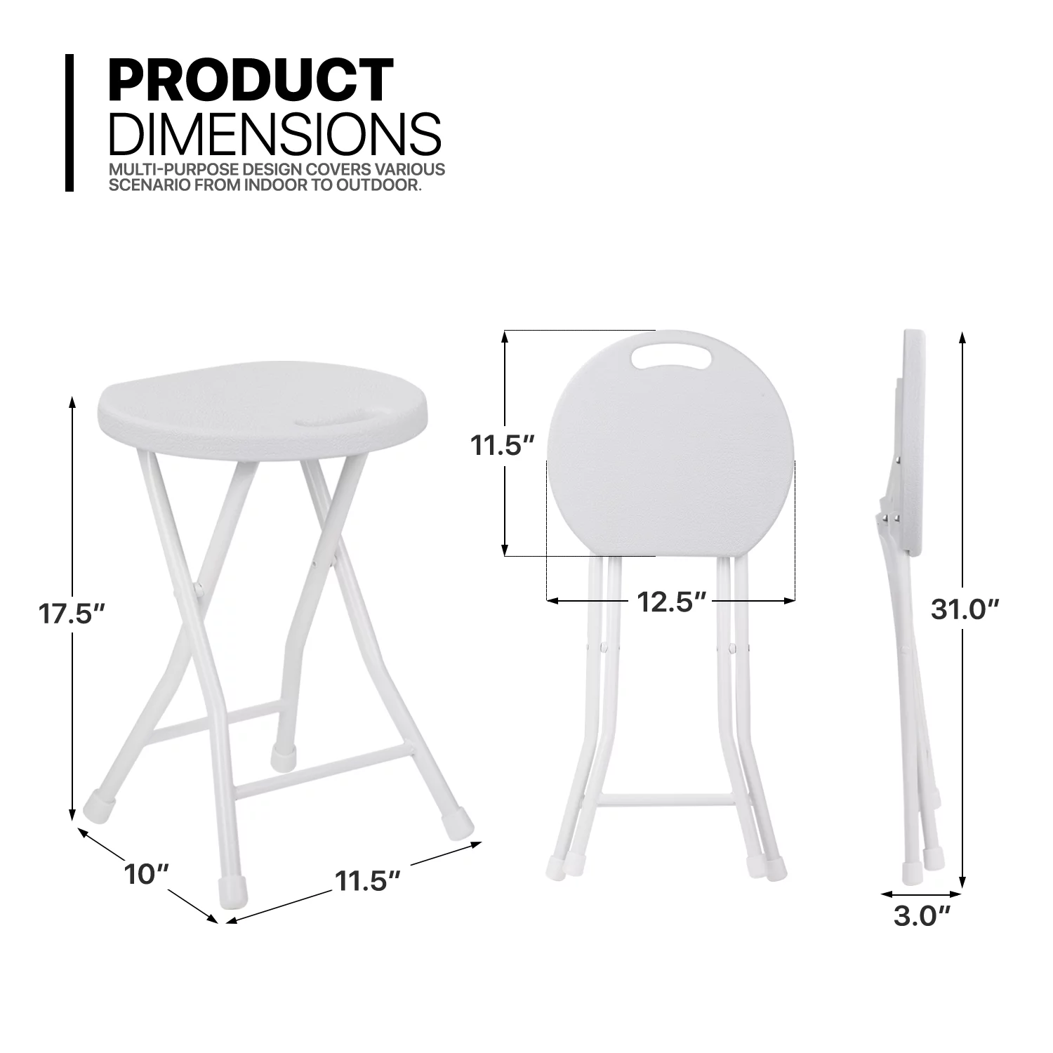 MoNiBloom 7 Pieces 2.6 FT Folding Round White Table and Chair Set, Indoor Outdoor Party Plastic Desk and Foldable Steel Stools