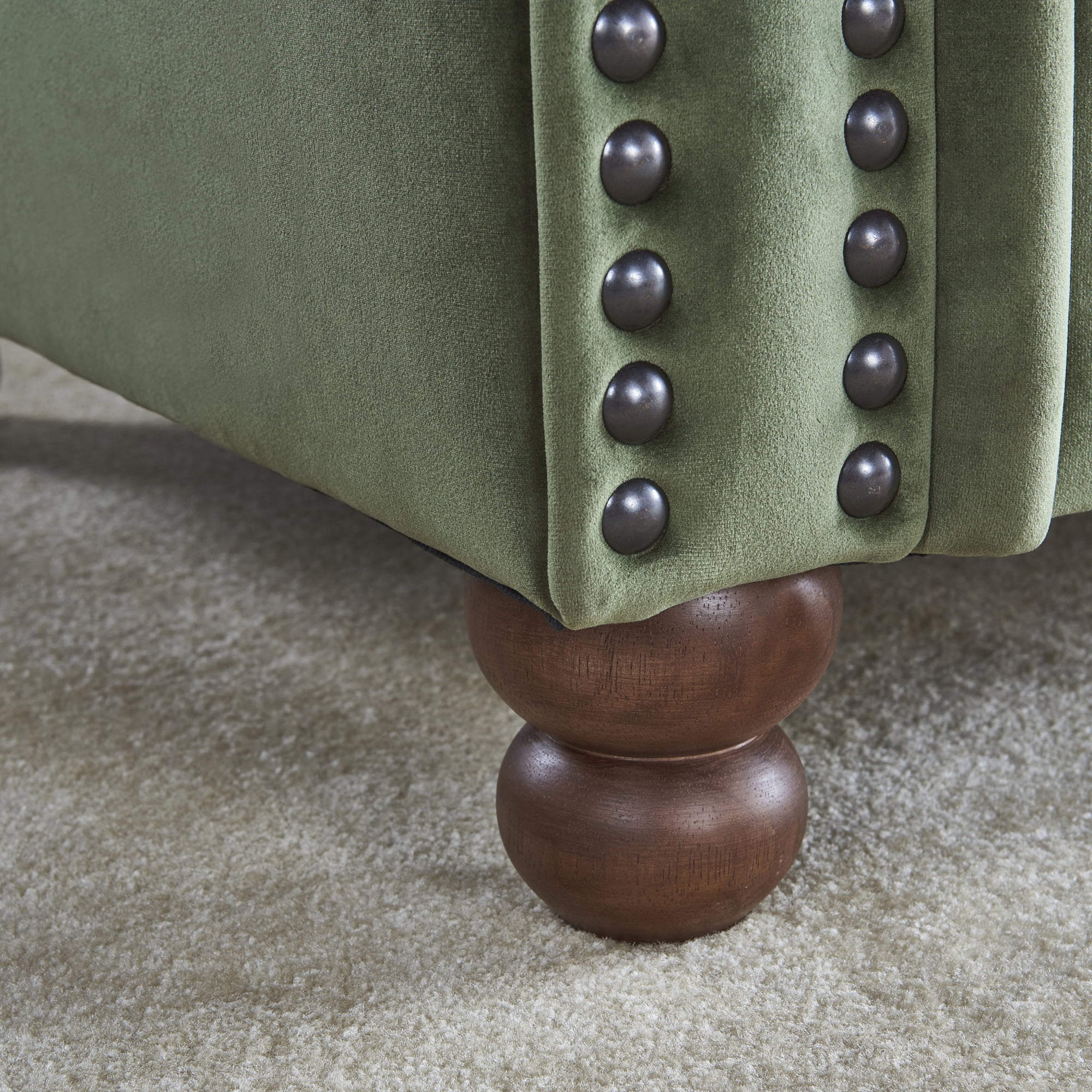 Classic Traditional Living Room Upholstered Sofa with high-tech Fabric Surface/ Chesterfield Tufted Fabric Sofa Couch, Large-Green