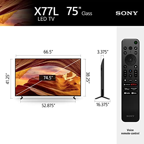 Sony 75 Inch 4K Ultra HD TV X77L Series: LED Smart Google TV KD75X77L- Latest Model, Black