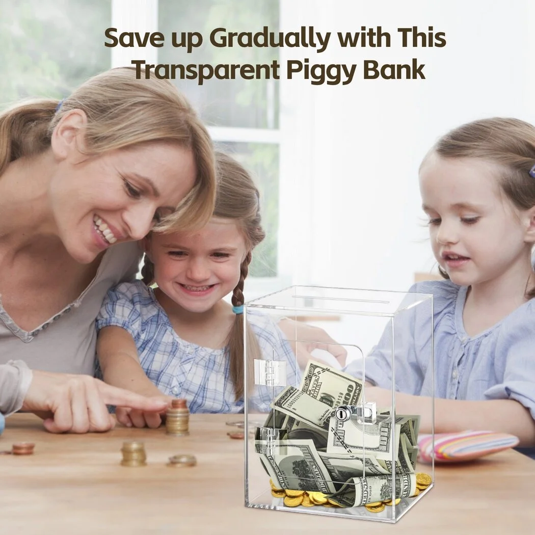 Large Clear Piggy Bank, Piggy Bank Case Box, Openable Piggy Bank with Lock, Money Box with Key, Money Banks Coins Saving Pot, Cash Container Box Coin Jar Gift