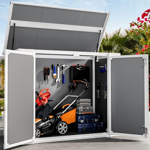 DWVO 5x3ft Resin Outdoor Storage Shed with Floor, Waterproof Lockable Storage Shed with Window, Plastic Outside Tool Storage for Garden, Backyard, Patio, Lawn, Gray