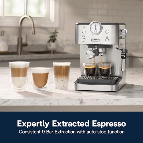 De’Longhi Linea Classic Espresso Machine with Milk Frother, 15-Bar Pump & Temperature Control - Barista Coffee Maker Kit for Espresso, Latte, Cappuccino & Iced Coffee - Italian Stainless Steel Design