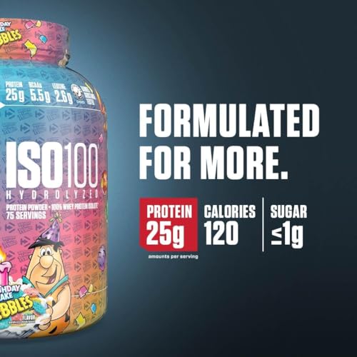 Dymatize x Fruity Pebbles ISO100 Whey Protein Powder Isolate, 25g of Protein, 20 Servings, 5.5g BCAAs, 120 Cal., Gluten Free, 1g Fat, 1g Sugar, 2g Carb