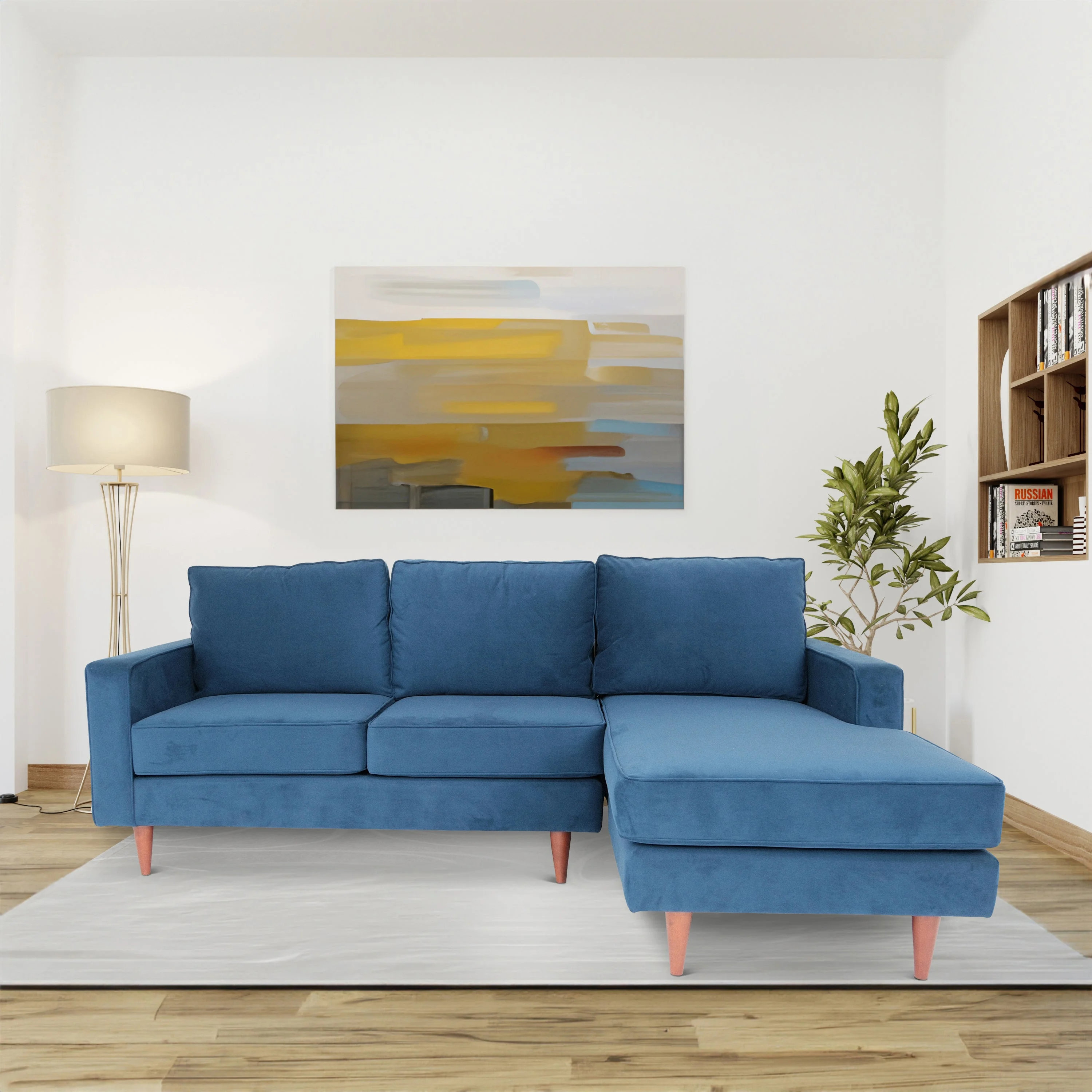 Solace L Shaped Sectional Sofas - Navy Blue