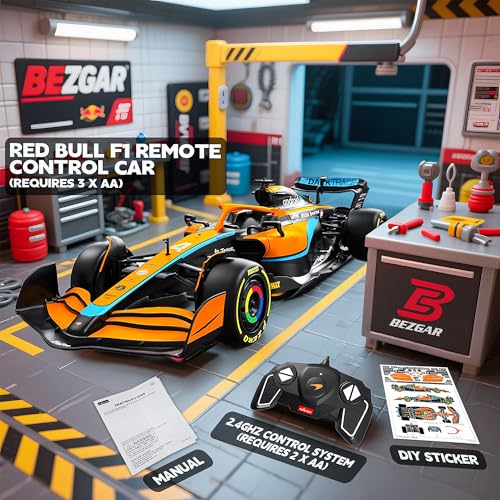 BEZGAR McLaren F1 Licensed 1:18 Remote Control Car - 2.4GHz RC Race Car with DIY Body Stickers - F1 Vehicle Toy for Kids & Enthusiasts 933