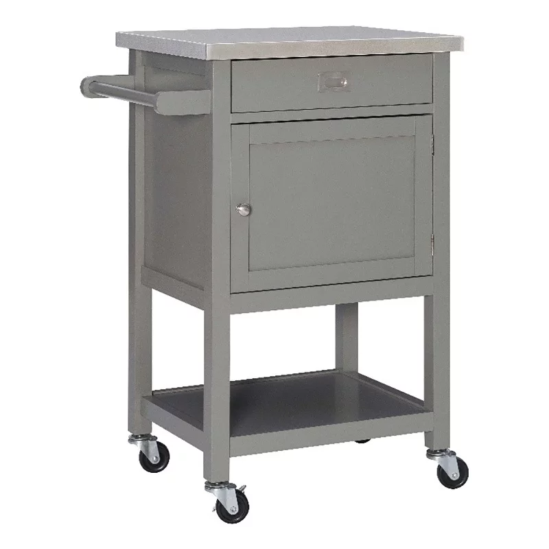 Riverbay Furniture Transitional Wood/Stainless Steel-Top Kitchen Cart in Gray