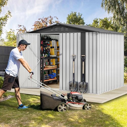 DWVO 6x4ft Storage Shed for Outdoors, Metal Sturdy Weatherproof Tool Locker with Secure Door and Ventilation for Equipment, Mowers, Bikes, Outdoor Spaces, Dark Gray
