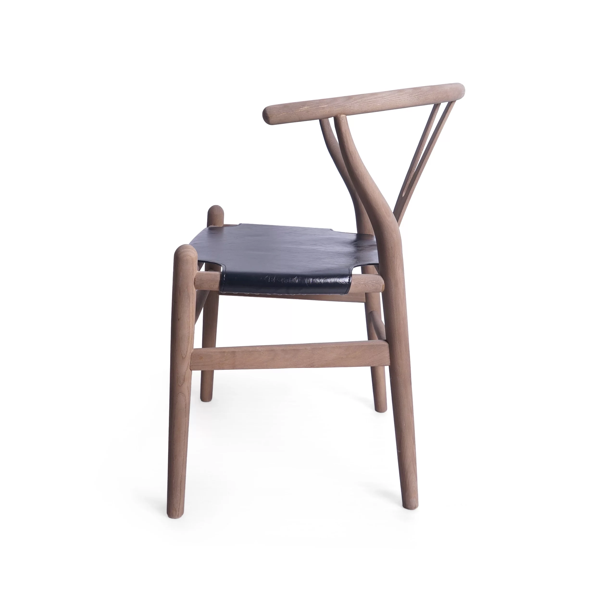 GDF Studio Quince Rustic Faux Leather and Elm Wood Wishbone Chair, Black and Antique