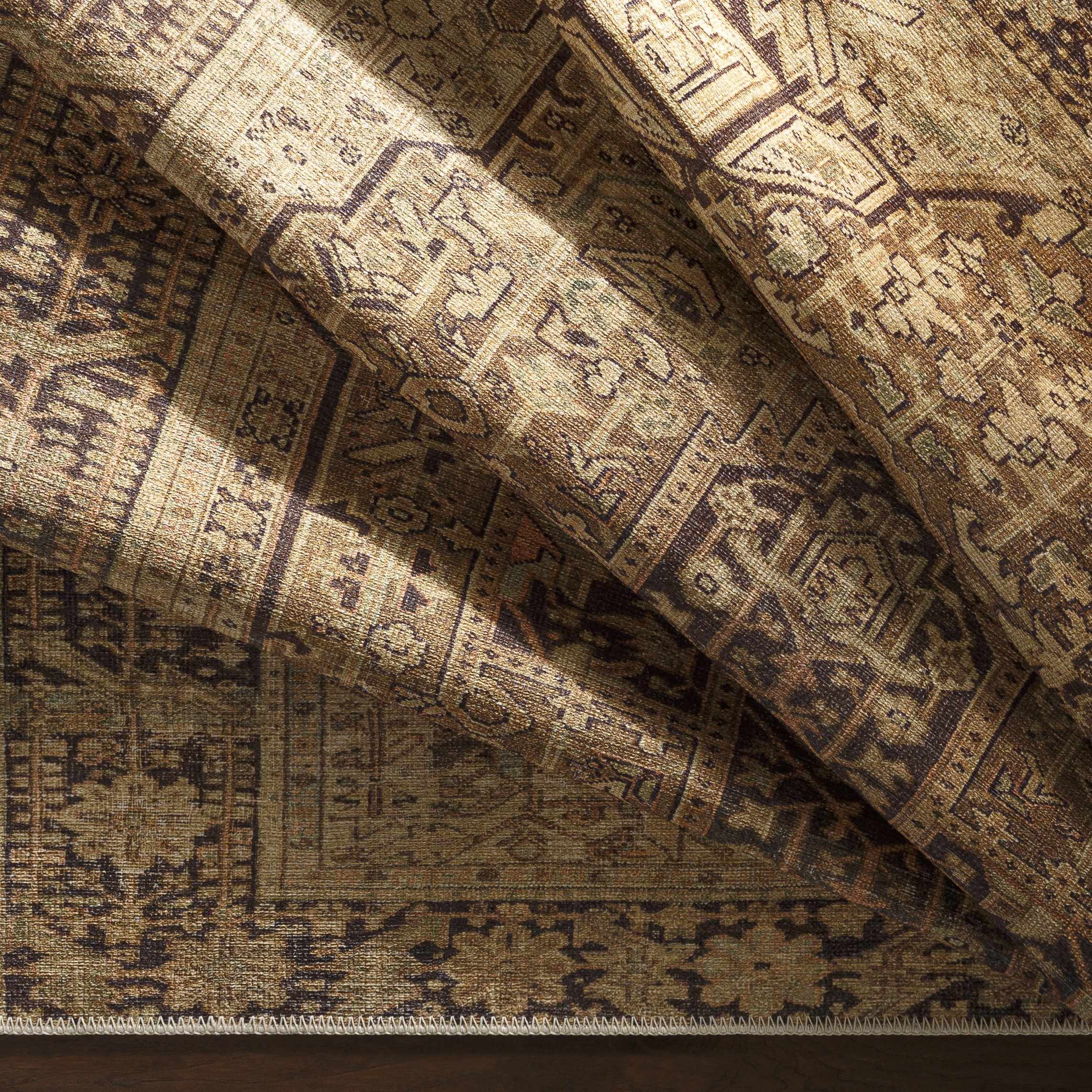 Hauteloom Buliran Living Room, Bedroom Machine Washable Area Rug - Traditional - Brown, Green - 7'10