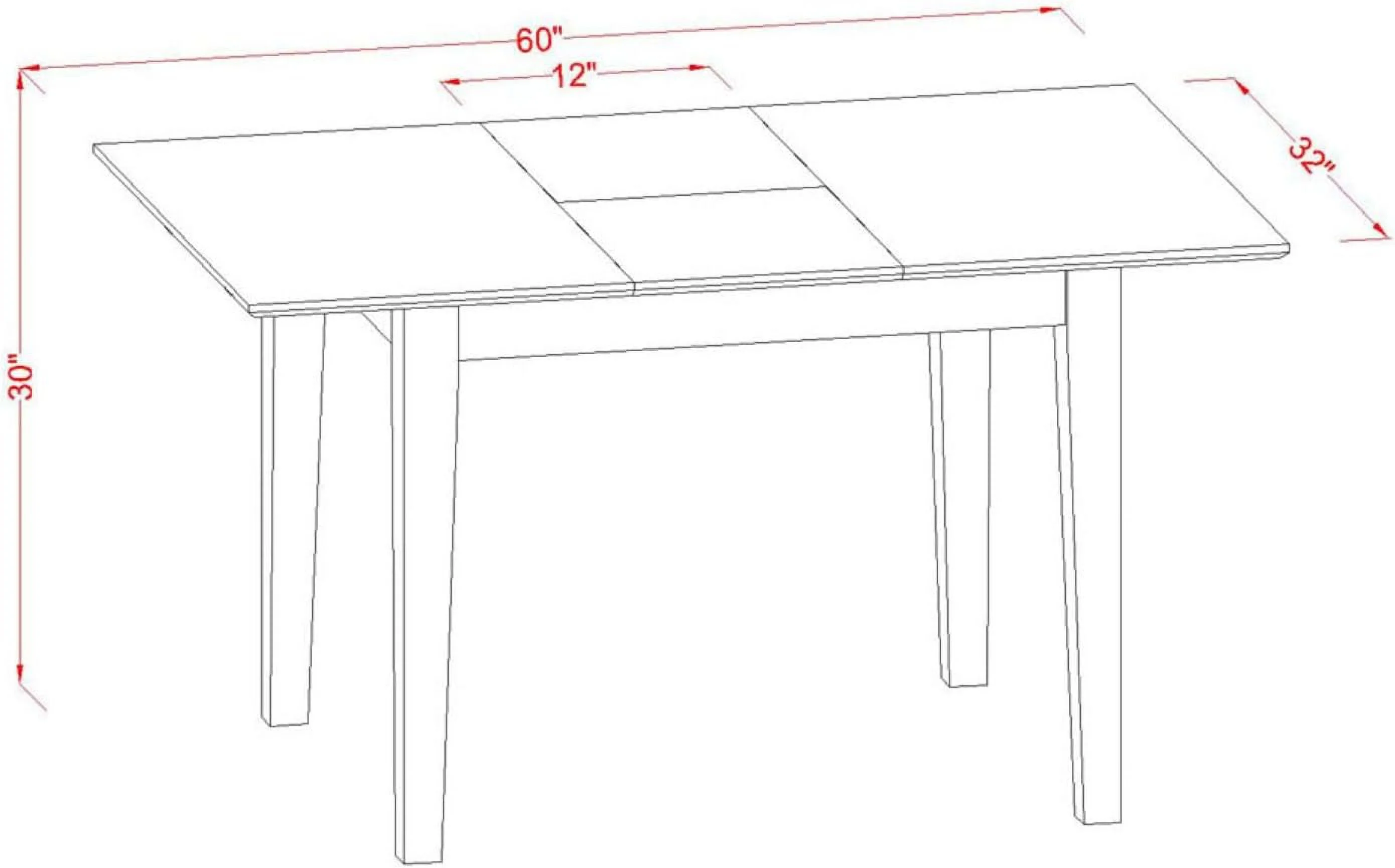 Modern Kitchen Rectangle Dining Table Top With Leaf, 32 By 60-Inch, Pst-Mah-T