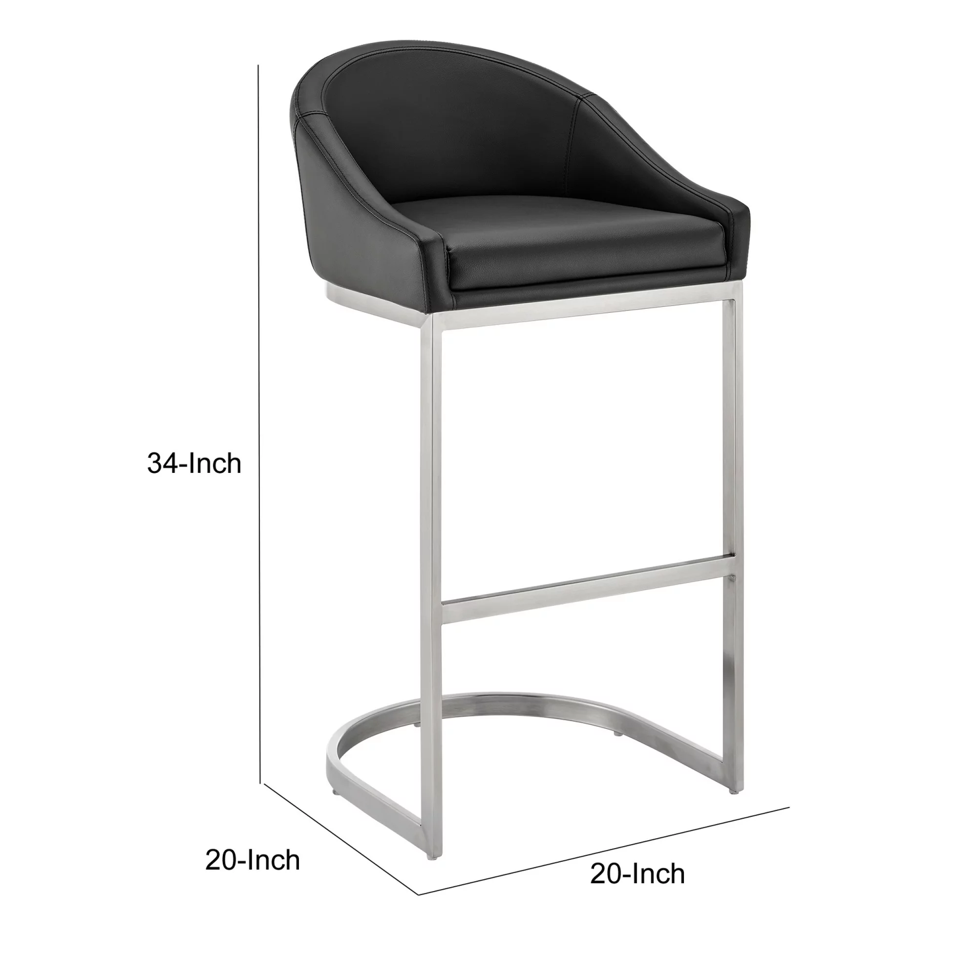 Benjara Lina 24 Inch Counter Stool Chair, Metal Cantilever Base, Black Faux Leather